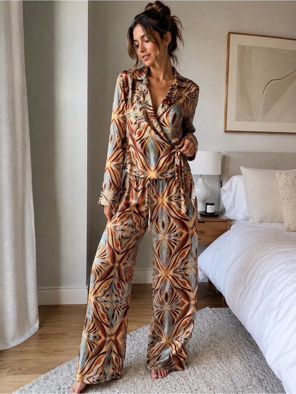 Zara Printed Satin Pyjama Set | Size Small | Matching Lounge Set